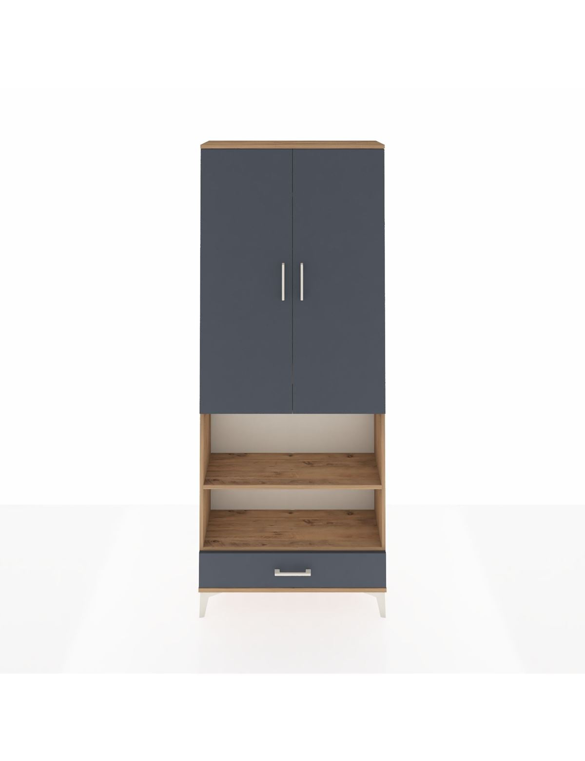 Arges Dolap 4 Raflı Tek Çekmeceli Tek Askılı 88x30x221 Çam-Antrasit