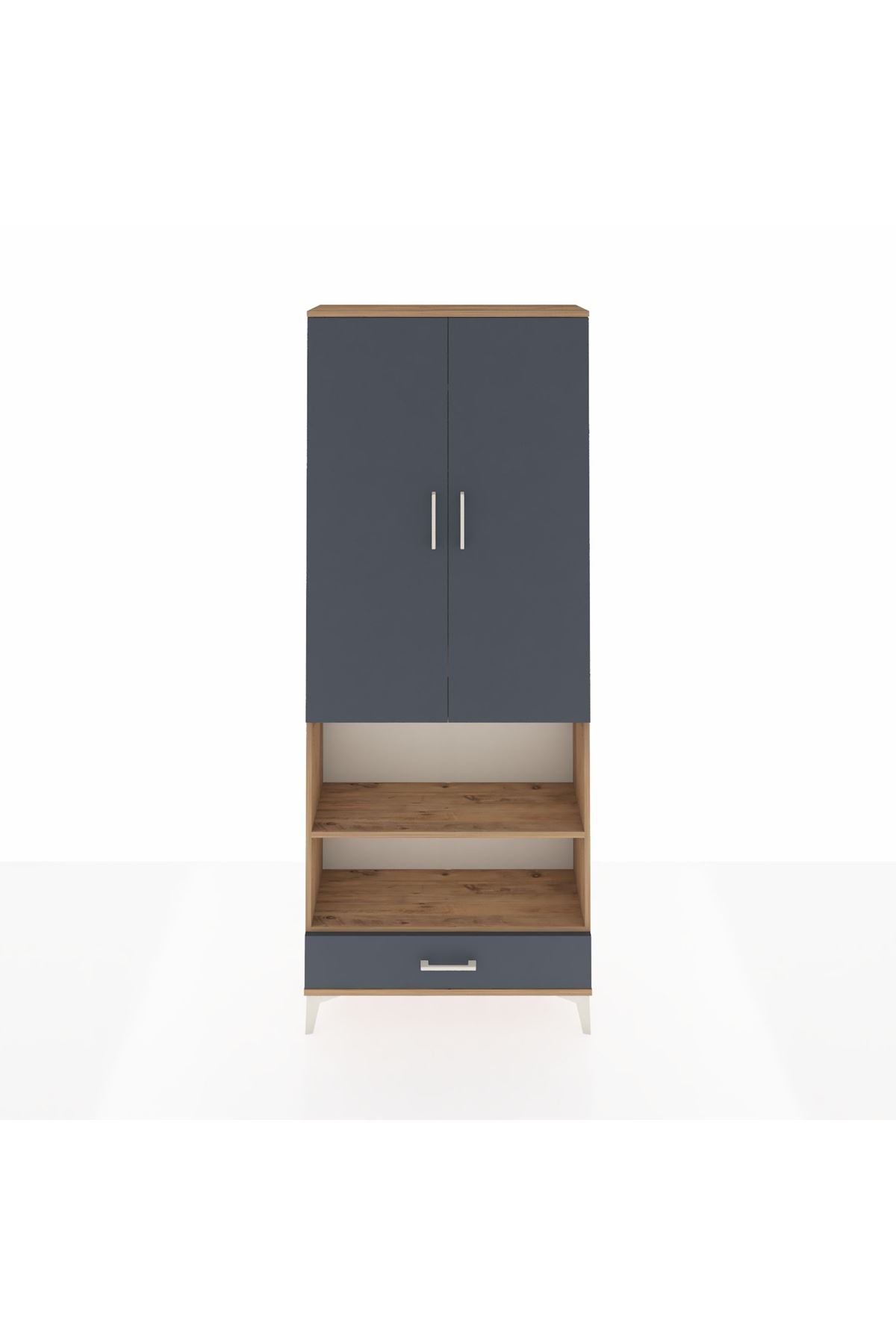 Arges Dolap 4 Raflı Tek Çekmeceli Tek Askılı 88x30x221 Çam-Antrasit