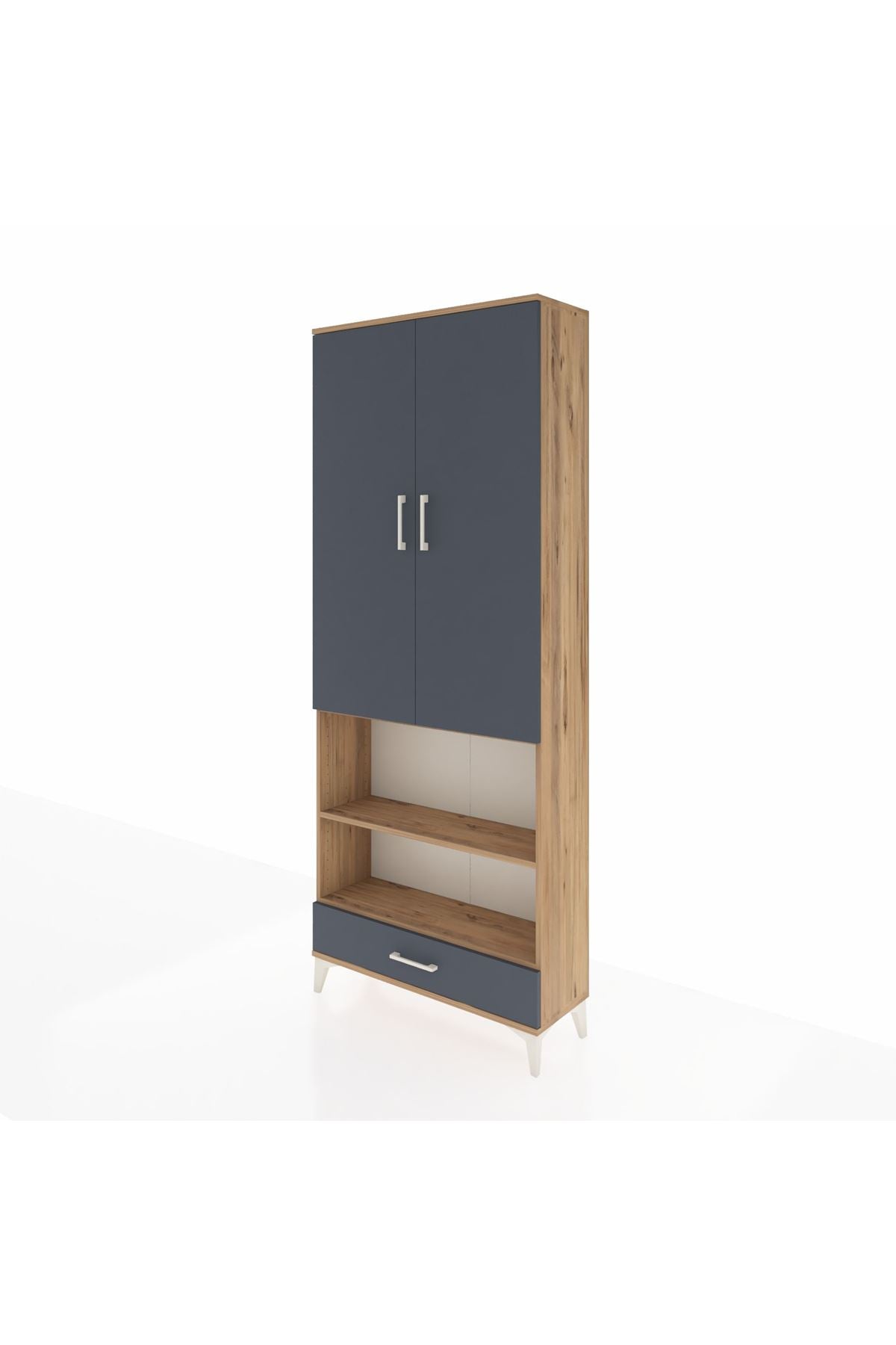 Arges Dolap 4 Raflı Tek Çekmeceli Tek Askılı 88x30x221 Çam-Antrasit