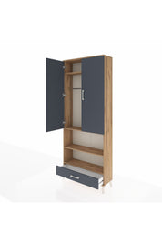 Arges Dolap 4 Raflı Tek Çekmeceli Tek Askılı 88x30x221 Çam-Antrasit