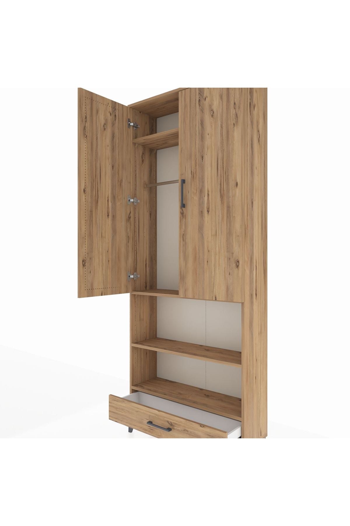 Arges Dolap 4 Raflı Tek Çekmeceli Tek Askılı 88x30x221 Çam-Çam