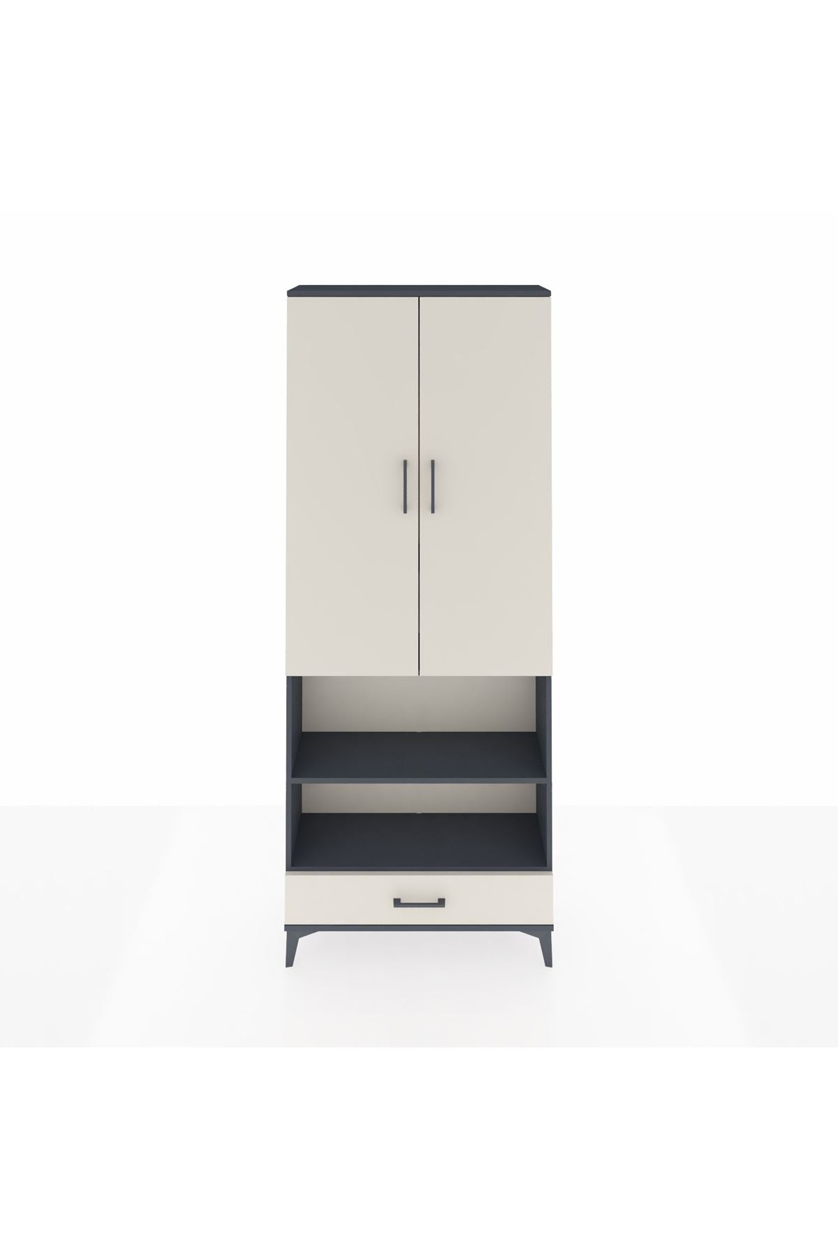 Arges Dolap 5 Raflı Tek Çekmeceli 2 Kapaklı 88x30x221 Antrasit-Aytaşı