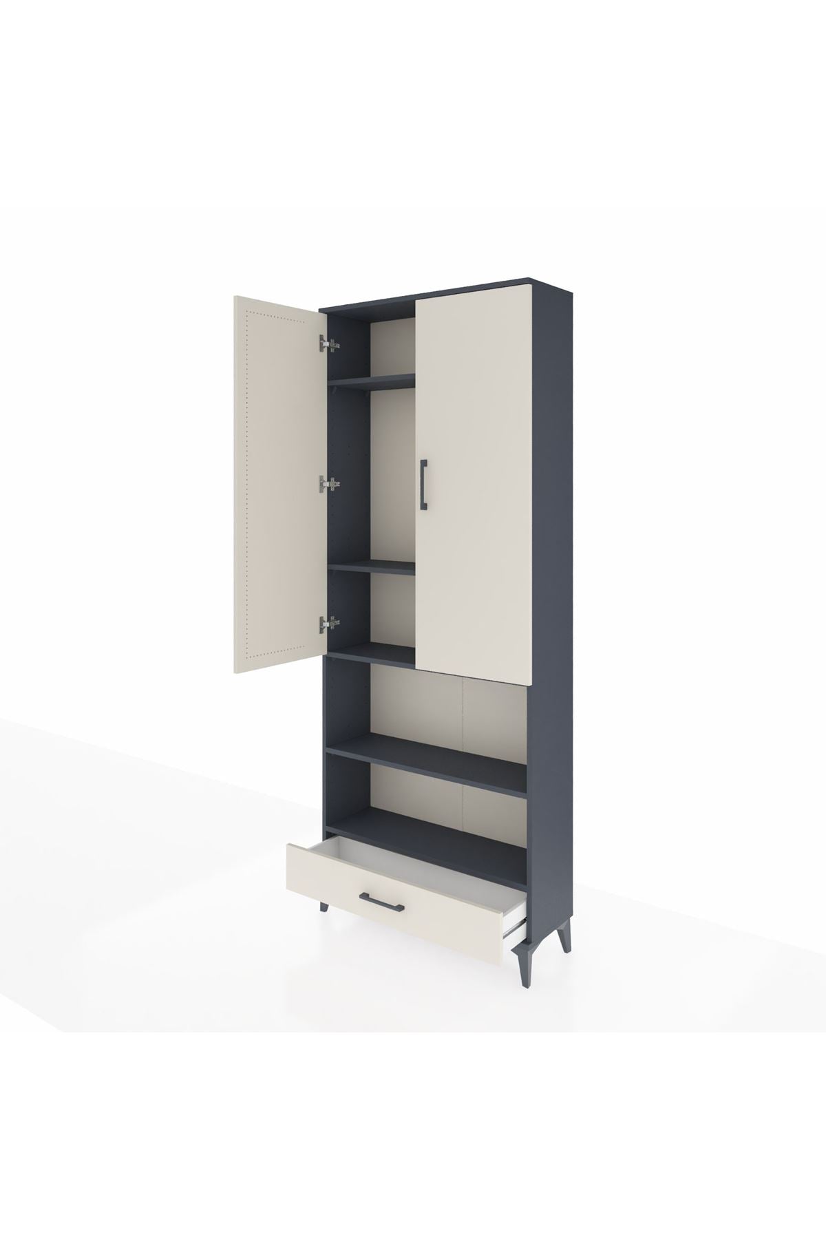 Arges Dolap 5 Raflı Tek Çekmeceli 2 Kapaklı 88x30x221 Antrasit-Aytaşı