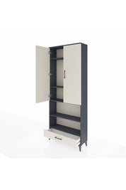 Arges Dolap 5 Raflı Tek Çekmeceli 2 Kapaklı 88x30x221 Antrasit-Aytaşı