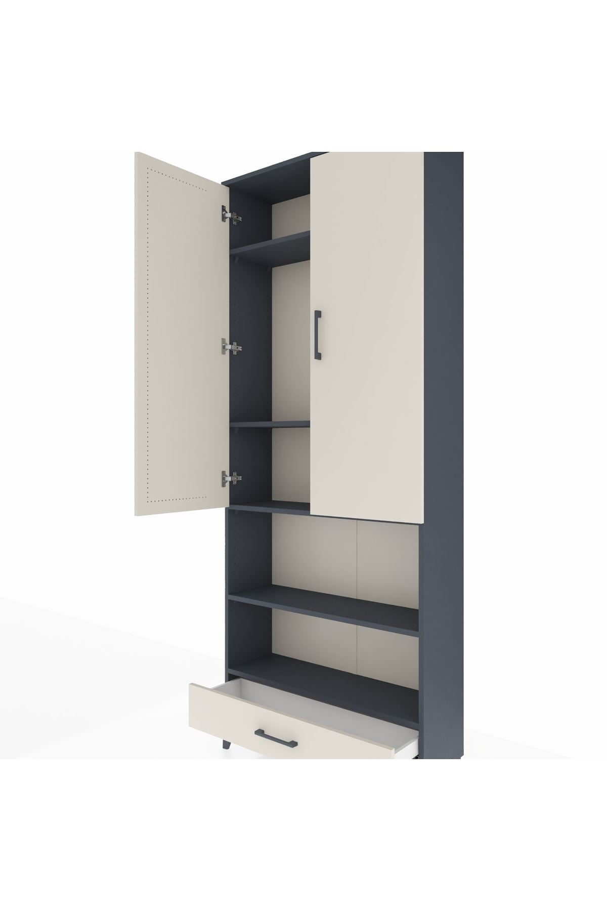 Arges Dolap 5 Raflı Tek Çekmeceli 2 Kapaklı 88x30x221 Antrasit-Aytaşı