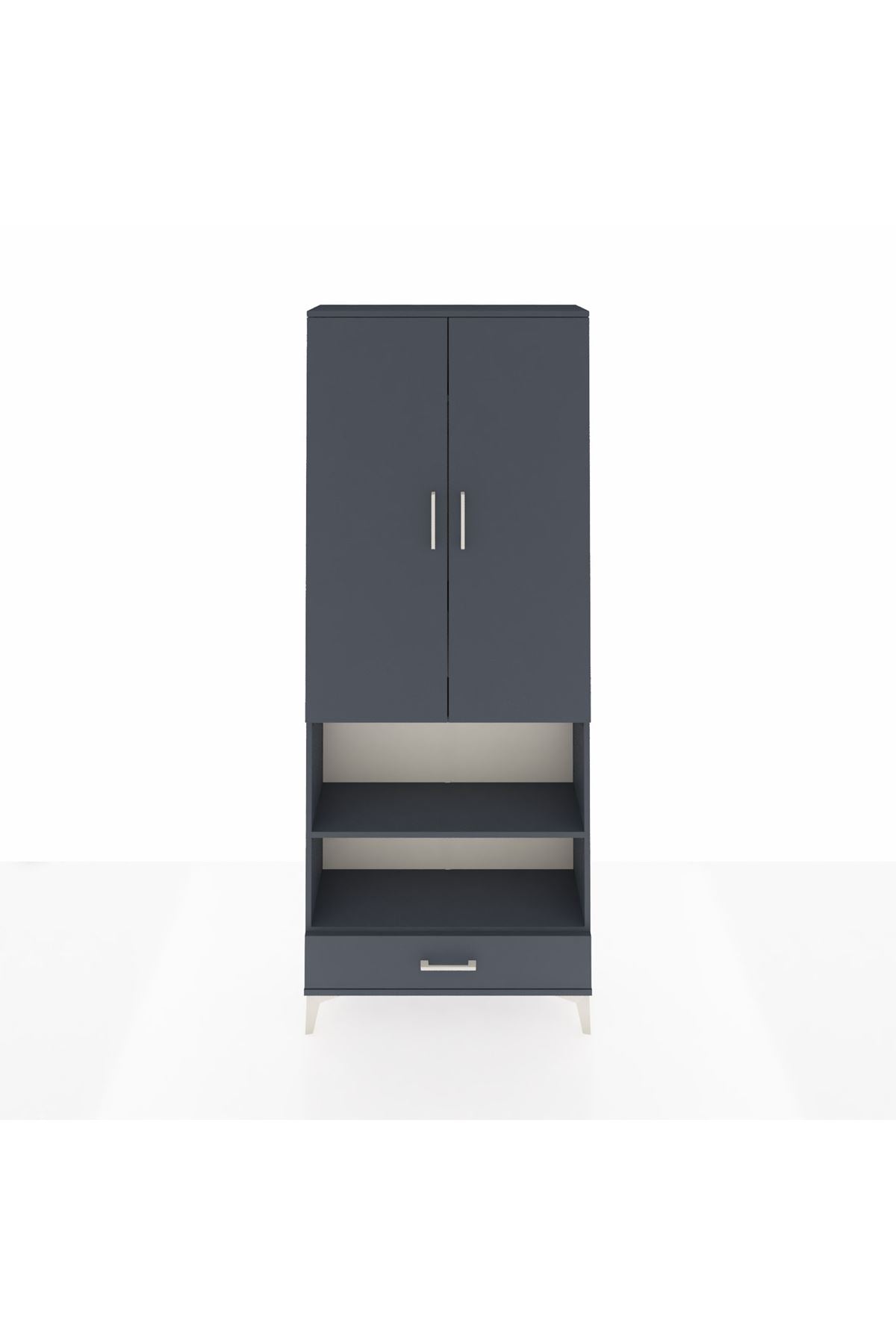 Arges Dolap 5 Raflı Tek Çekmeceli 2 Kapaklı 88x30x221 Antrasit-Antrasit