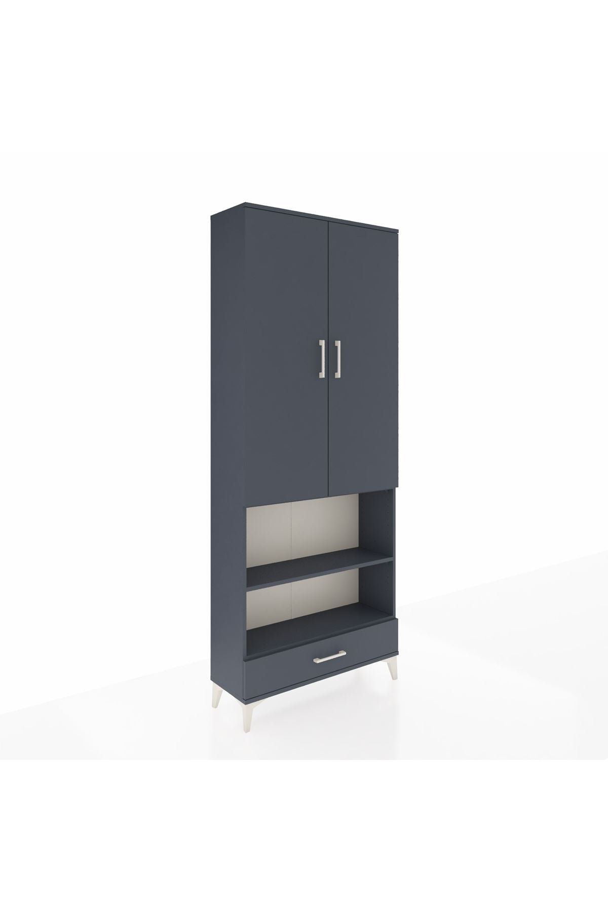 Arges Dolap 5 Raflı Tek Çekmeceli 2 Kapaklı 88x30x221 Antrasit-Antrasit