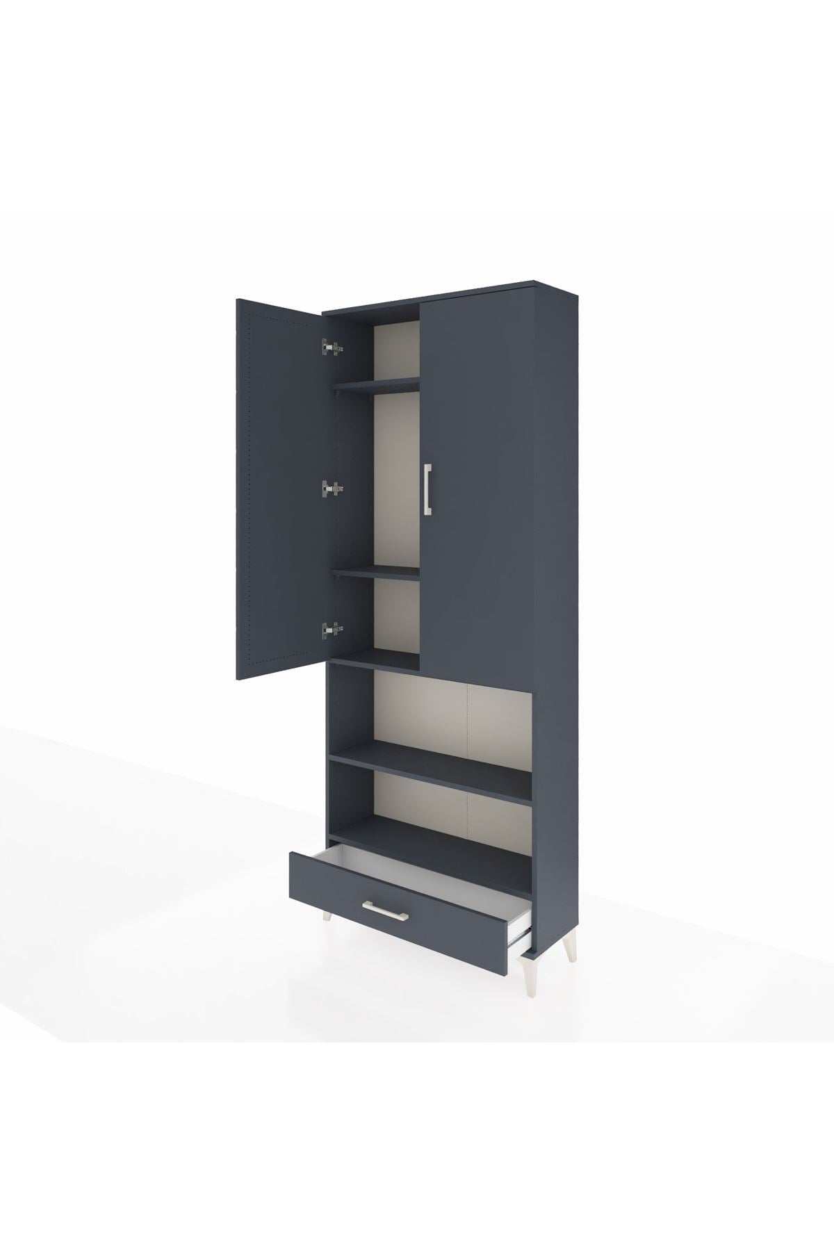 Arges Dolap 5 Raflı Tek Çekmeceli 2 Kapaklı 88x30x221 Antrasit-Antrasit