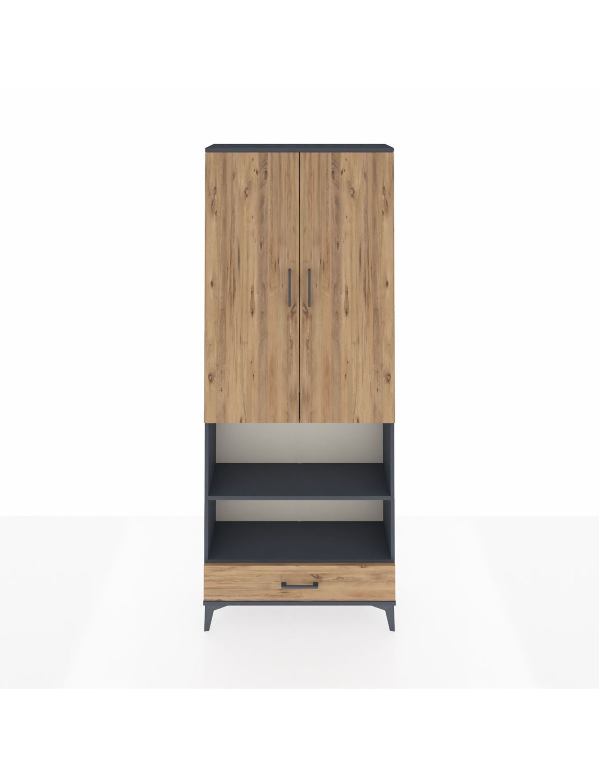 Arges Dolap 5 Raflı Tek Çekmeceli 2 Kapaklı 88x30x221 Antrasit-Çam