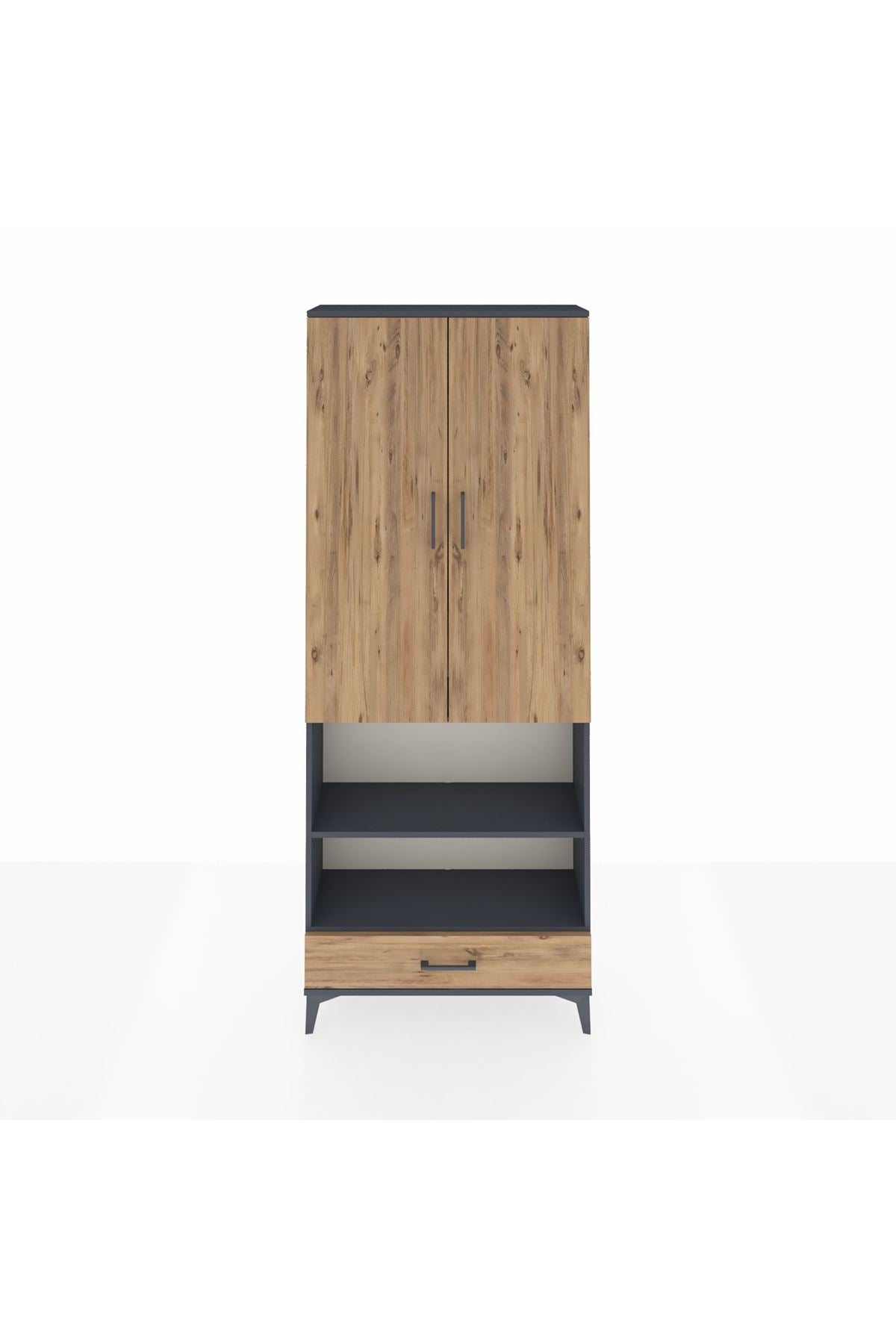 Arges Dolap 5 Raflı Tek Çekmeceli 2 Kapaklı 88x30x221 Antrasit-Çam