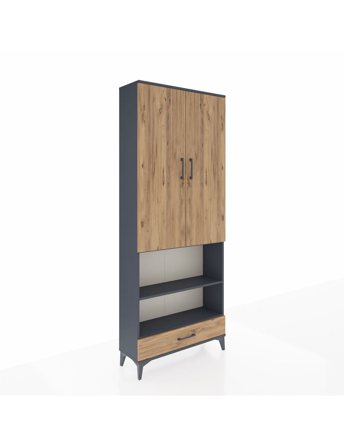 Arges Dolap 5 Raflı Tek Çekmeceli 2 Kapaklı 88x30x221 Antrasit-Çam