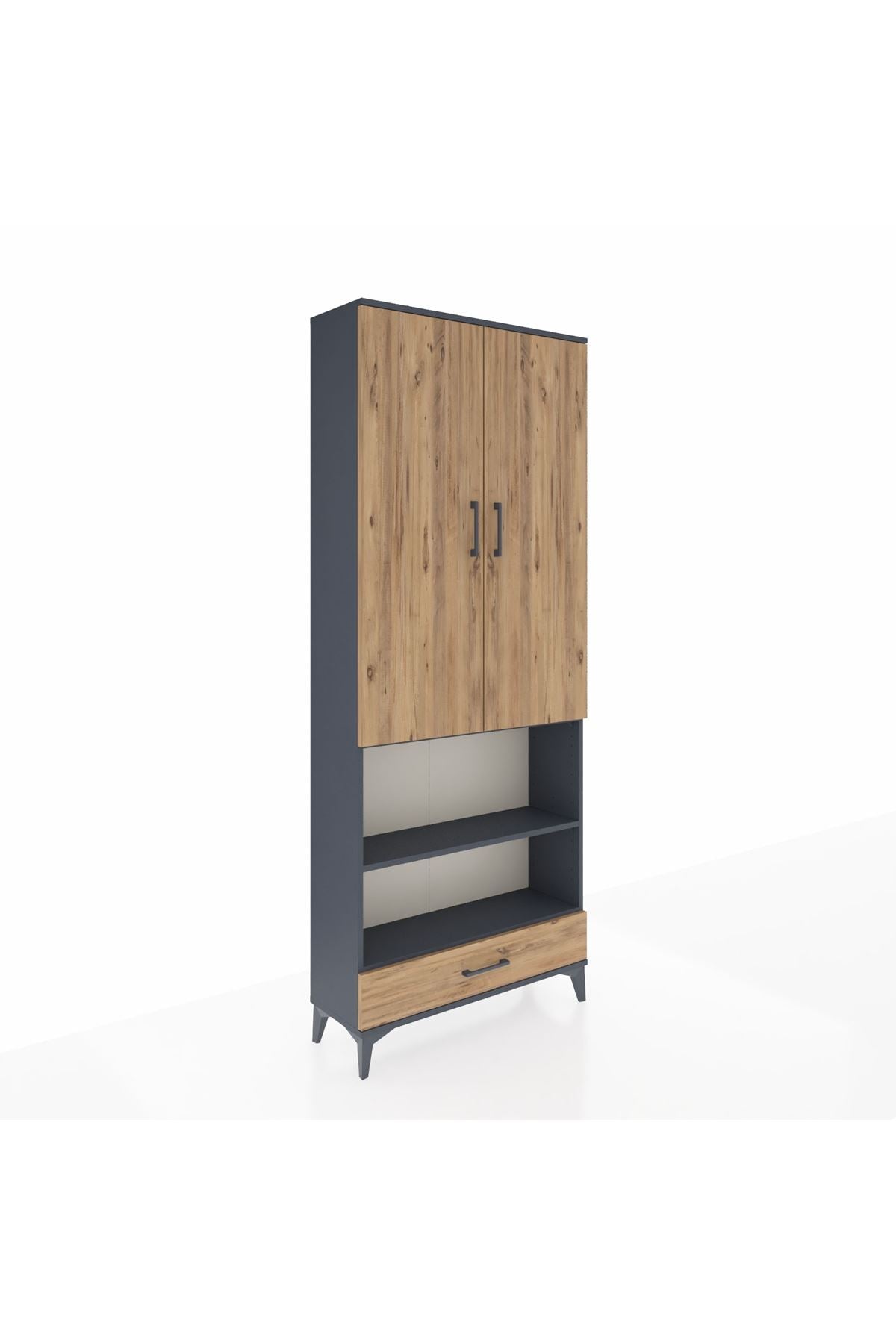 Arges Dolap 5 Raflı Tek Çekmeceli 2 Kapaklı 88x30x221 Antrasit-Çam