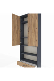 Arges Dolap 5 Raflı Tek Çekmeceli 2 Kapaklı 88x30x221 Antrasit-Çam