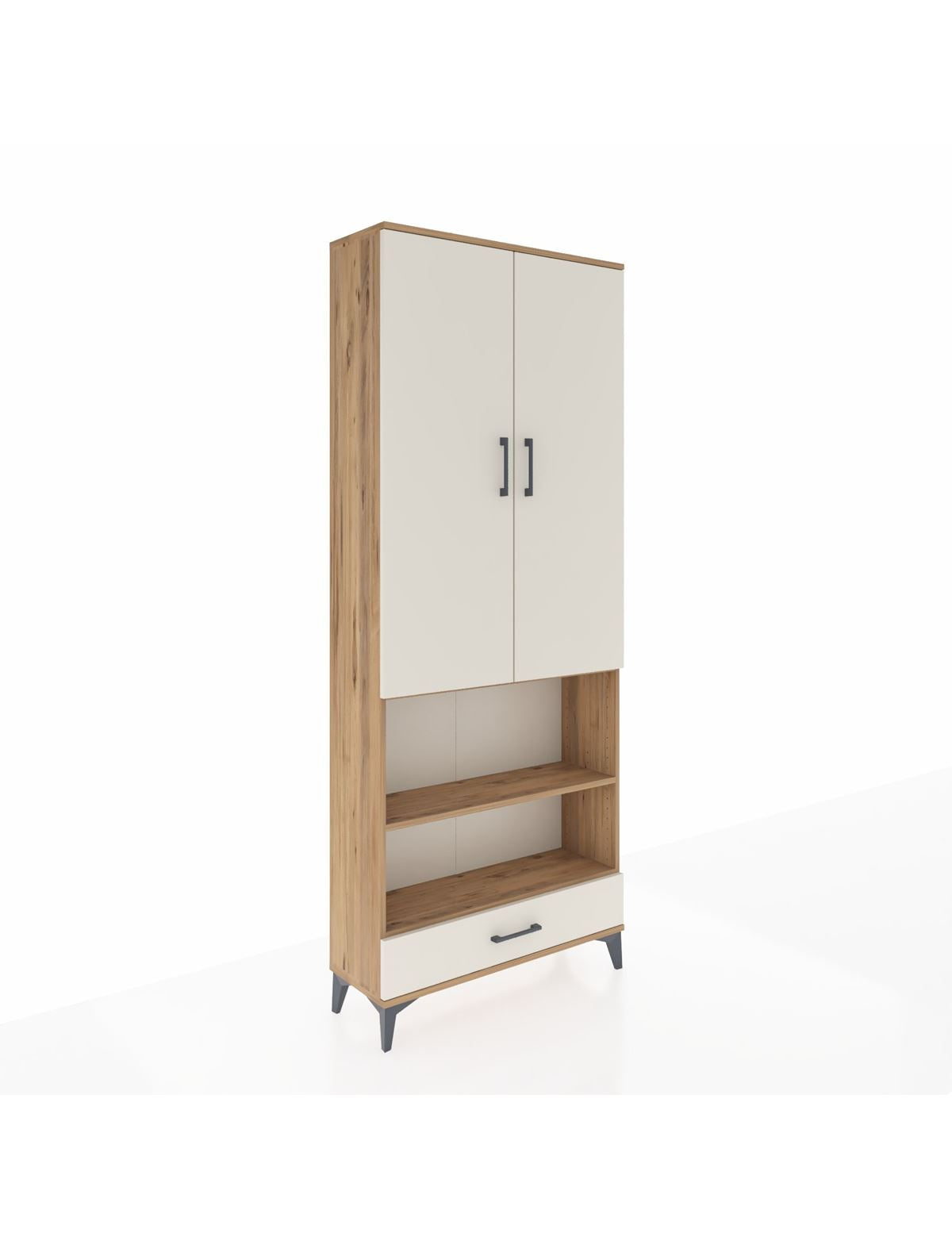 Arges Dolap 5 Raflı Tek Çekmeceli 2 Kapaklı 88x30x221 Çam-Aytaşı