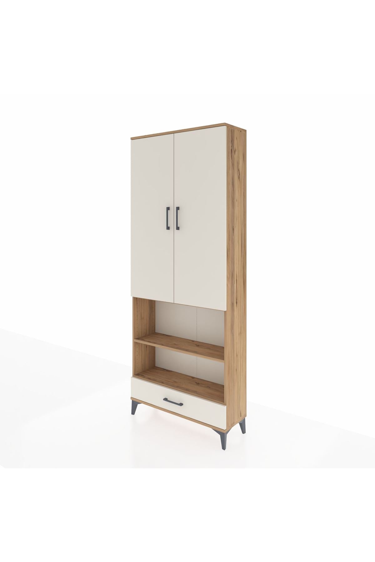 Arges Dolap 5 Raflı Tek Çekmeceli 2 Kapaklı 88x30x221 Çam-Aytaşı