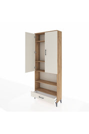 Arges Dolap 5 Raflı Tek Çekmeceli 2 Kapaklı 88x30x221 Çam-Aytaşı