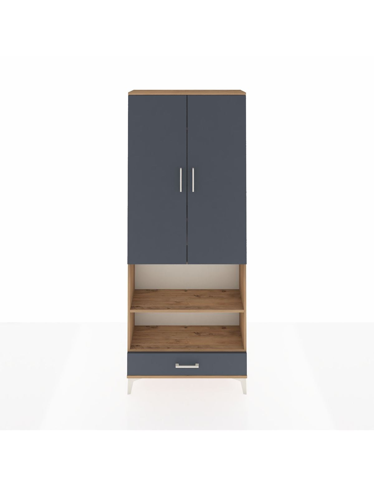 Arges Dolap 5 Raflı Tek Çekmeceli 2 Kapaklı 88x30x221 Çam-Antrasit