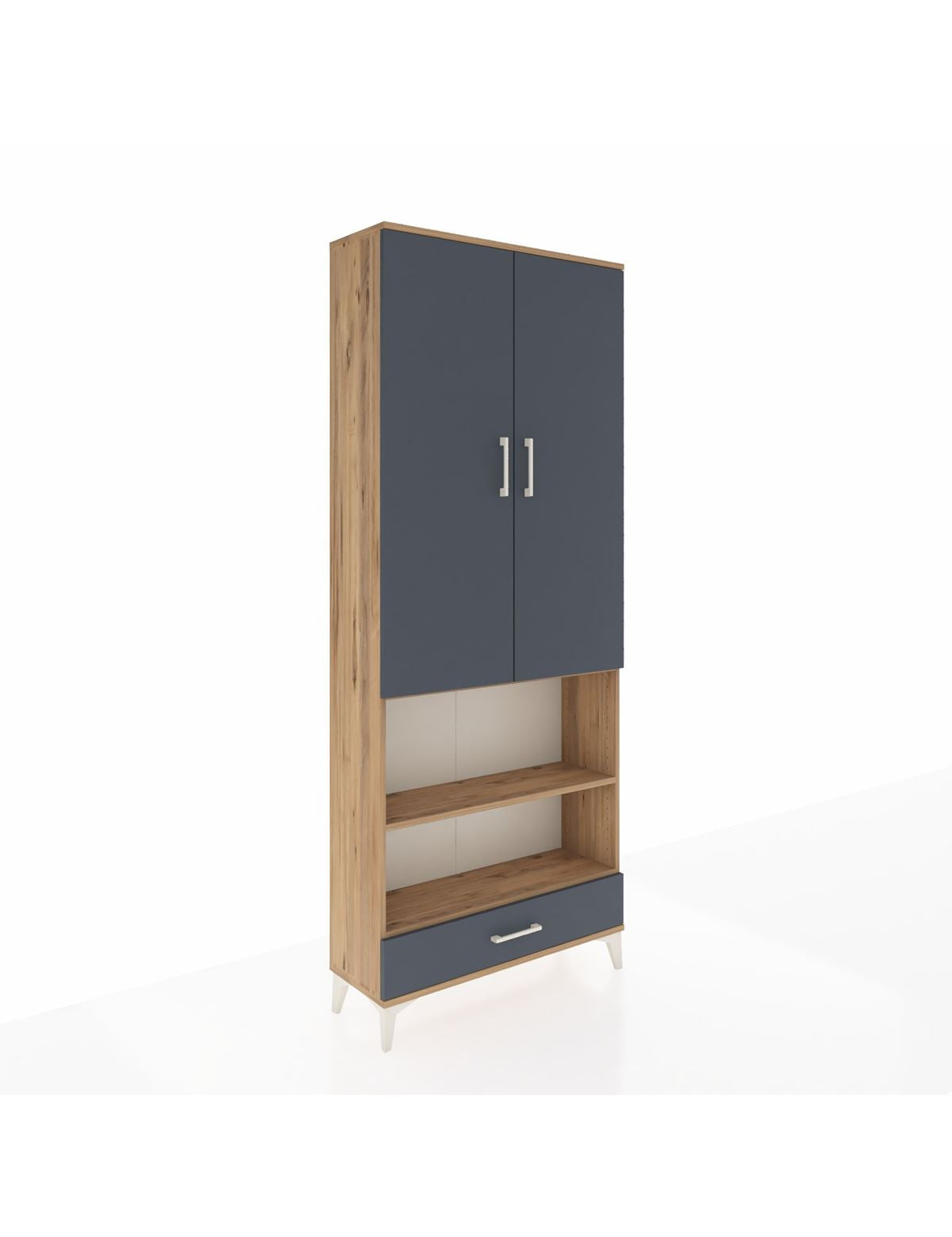 Arges Dolap 5 Raflı Tek Çekmeceli 2 Kapaklı 88x30x221 Çam-Antrasit