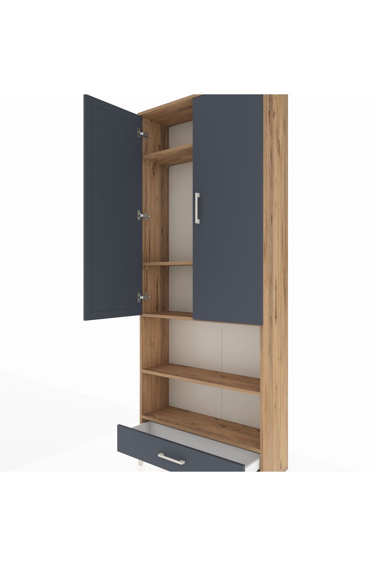 Arges Dolap 5 Raflı Tek Çekmeceli 2 Kapaklı 88x30x221 Çam-Antrasit