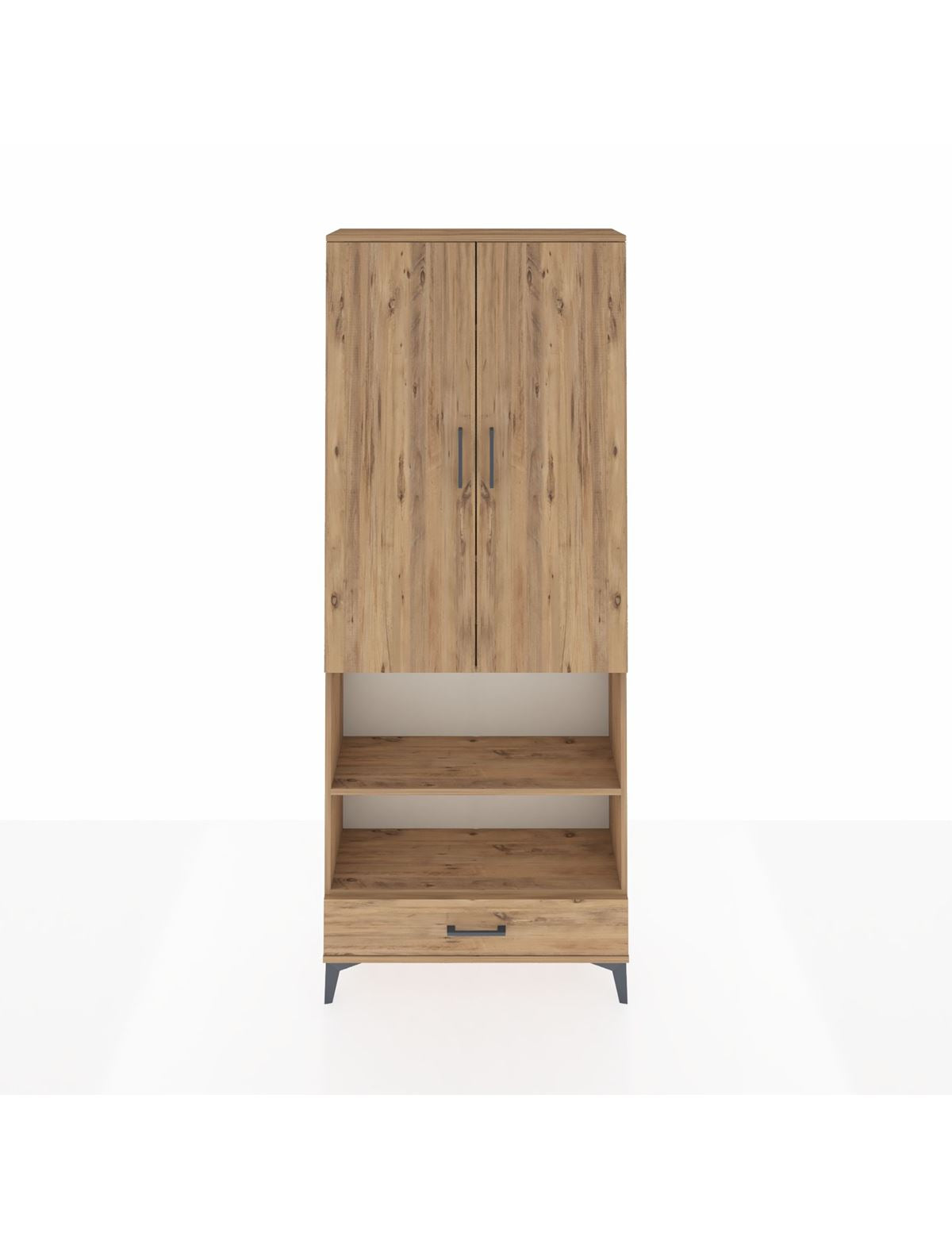 Arges Dolap 5 Raflı Tek Çekmeceli 2 Kapaklı 88x30x221 Çam-Çam