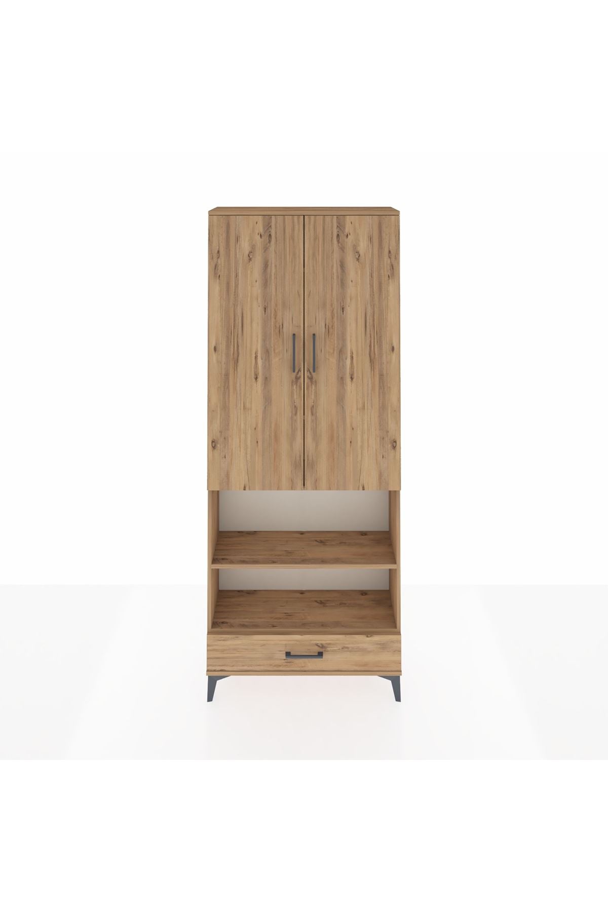 Arges Dolap 5 Raflı Tek Çekmeceli 2 Kapaklı 88x30x221 Çam-Çam