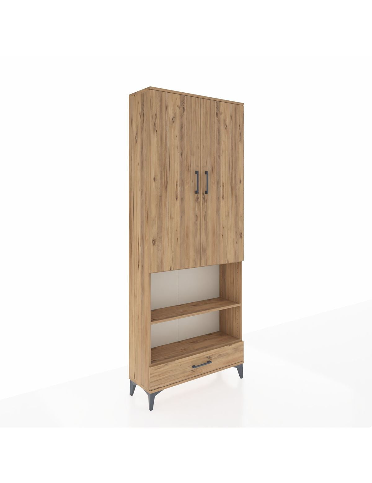 Arges Dolap 5 Raflı Tek Çekmeceli 2 Kapaklı 88x30x221 Çam-Çam