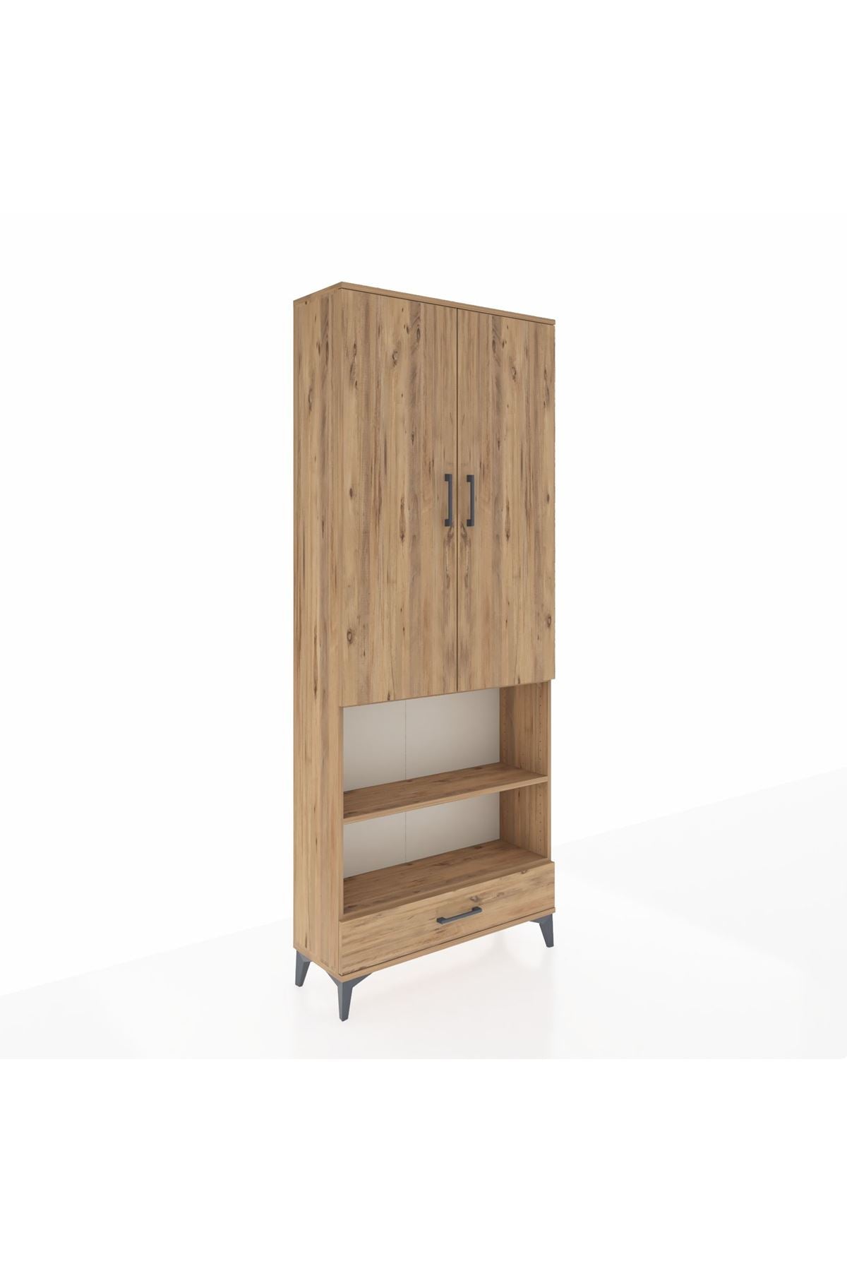 Arges Dolap 5 Raflı Tek Çekmeceli 2 Kapaklı 88x30x221 Çam-Çam