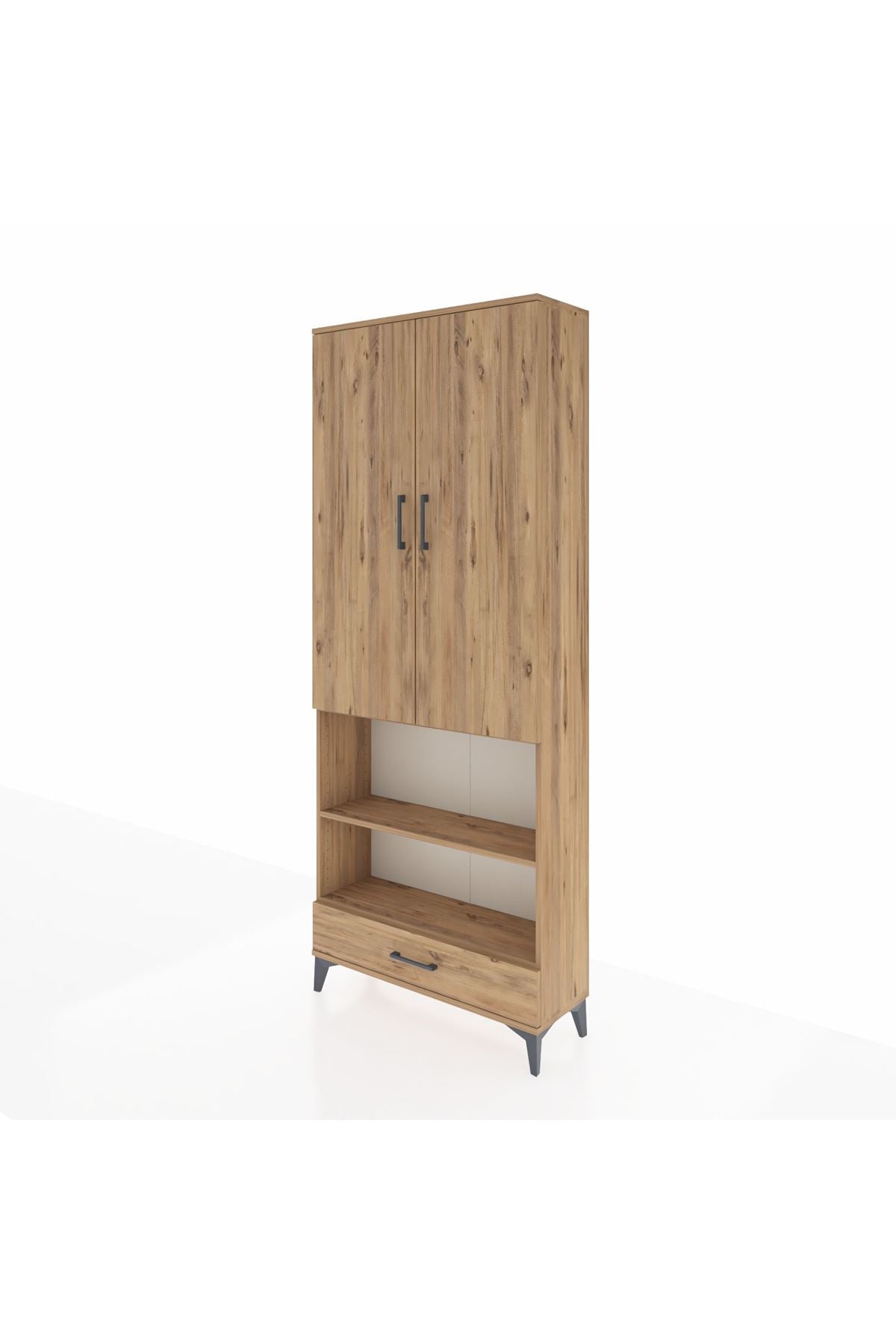 Arges Dolap 5 Raflı Tek Çekmeceli 2 Kapaklı 88x30x221 Çam-Çam