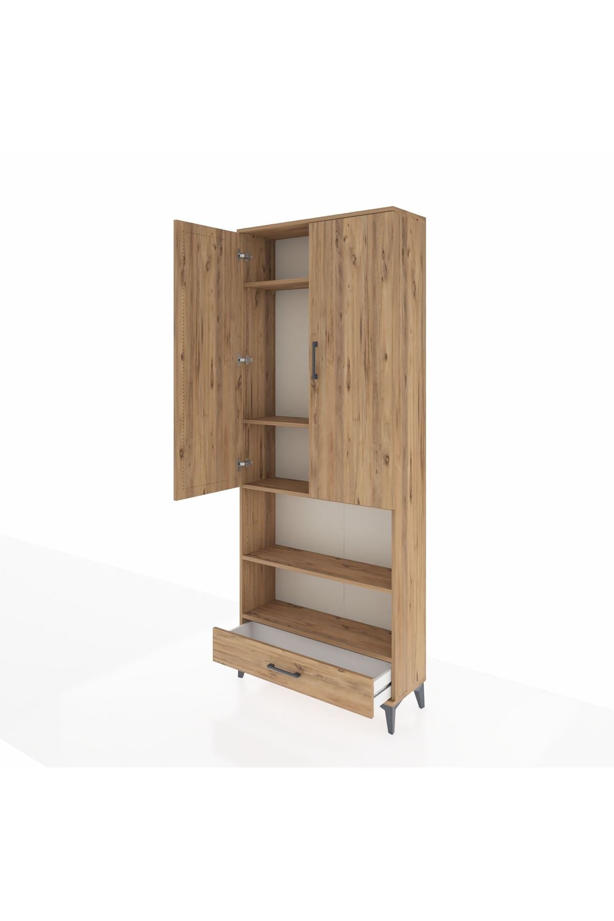 Arges Dolap 5 Raflı Tek Çekmeceli 2 Kapaklı 88x30x221 Çam-Çam