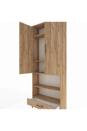 Arges Dolap 5 Raflı Tek Çekmeceli 2 Kapaklı 88x30x221 Çam-Çam