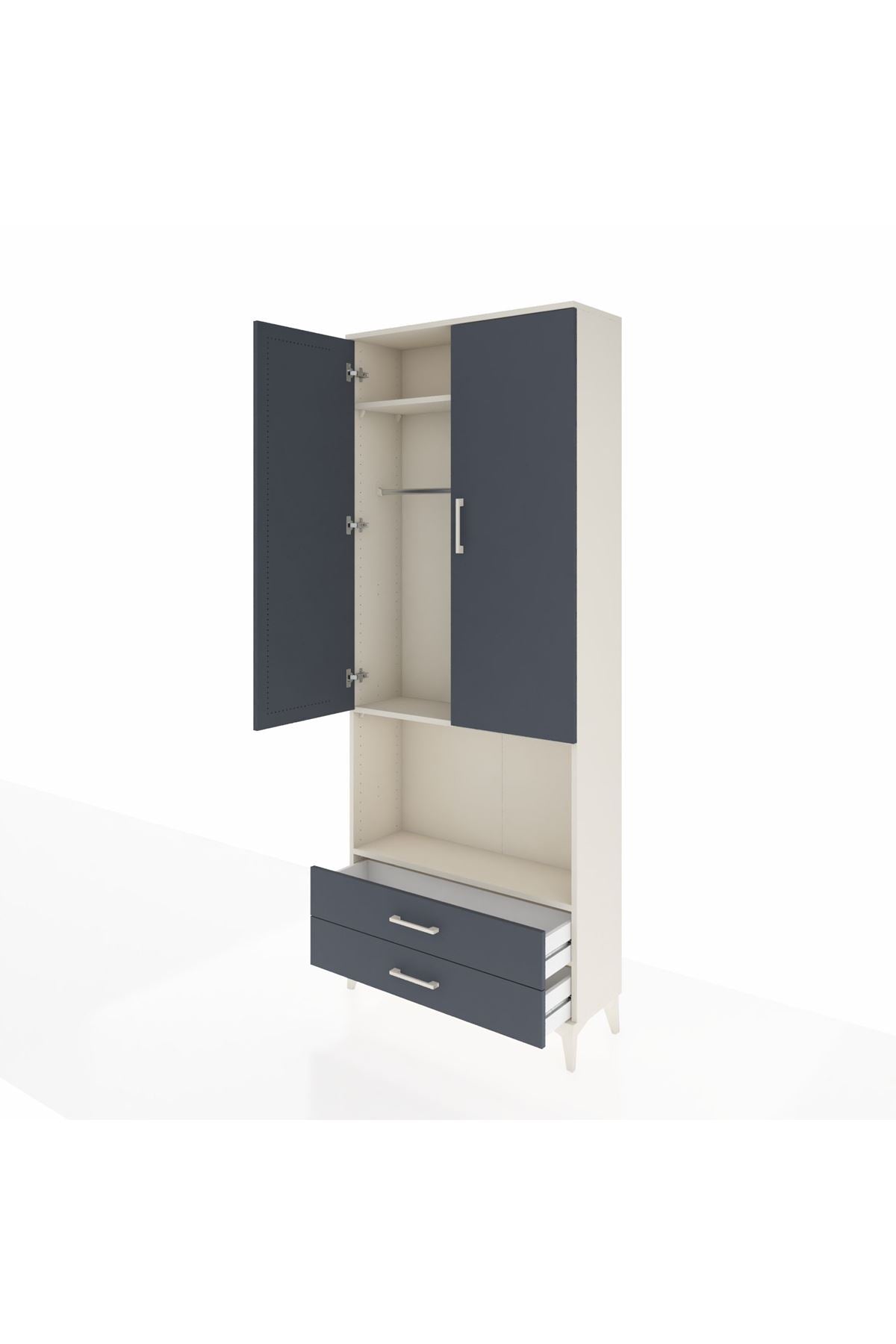 Arges Dolap 3 Raflı 2 Çekmeceli Tek Askılı 88x30x221 Aytaşı-Antrasit