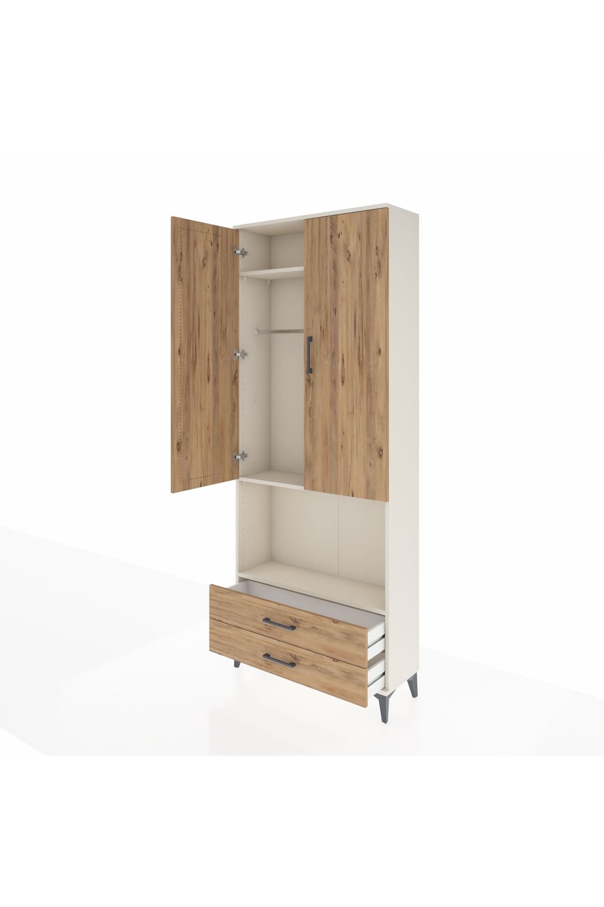 Arges Dolap 3 Raflı 2 Çekmeceli Tek Askılı 88x30x221 Aytaşı-Çam