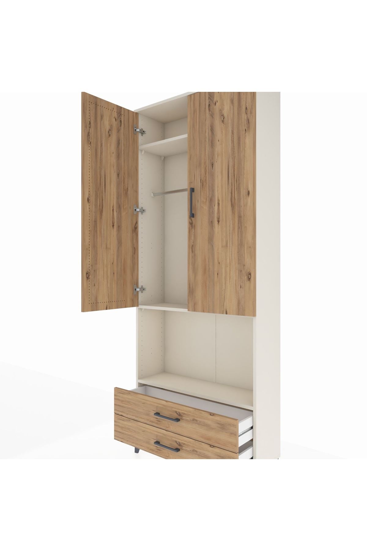 Arges Dolap 3 Raflı 2 Çekmeceli Tek Askılı 88x30x221 Aytaşı-Çam