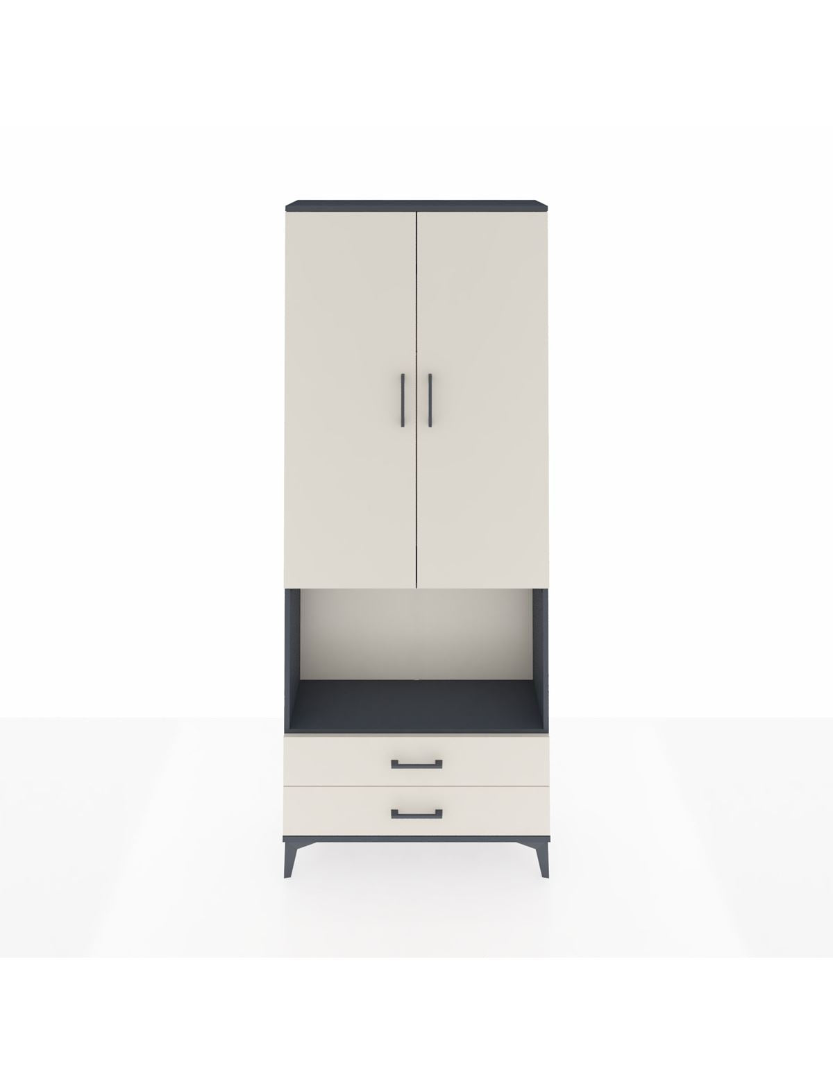 Arges Dolap 3 Raflı 2 Çekmeceli Tek Askılı 88x30x221 Antrasit-Aytaşı