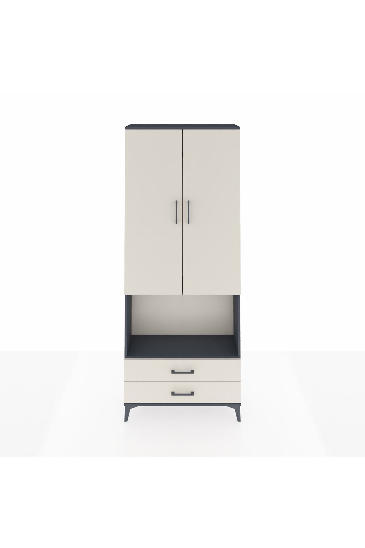 Arges Dolap 3 Raflı 2 Çekmeceli Tek Askılı 88x30x221 Antrasit-Aytaşı