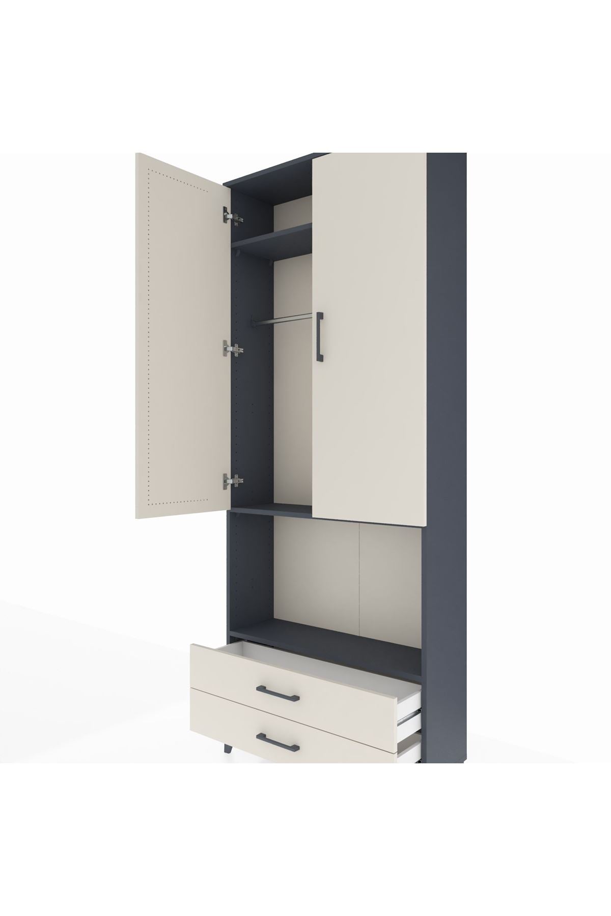 Arges Dolap 3 Raflı 2 Çekmeceli Tek Askılı 88x30x221 Antrasit-Aytaşı