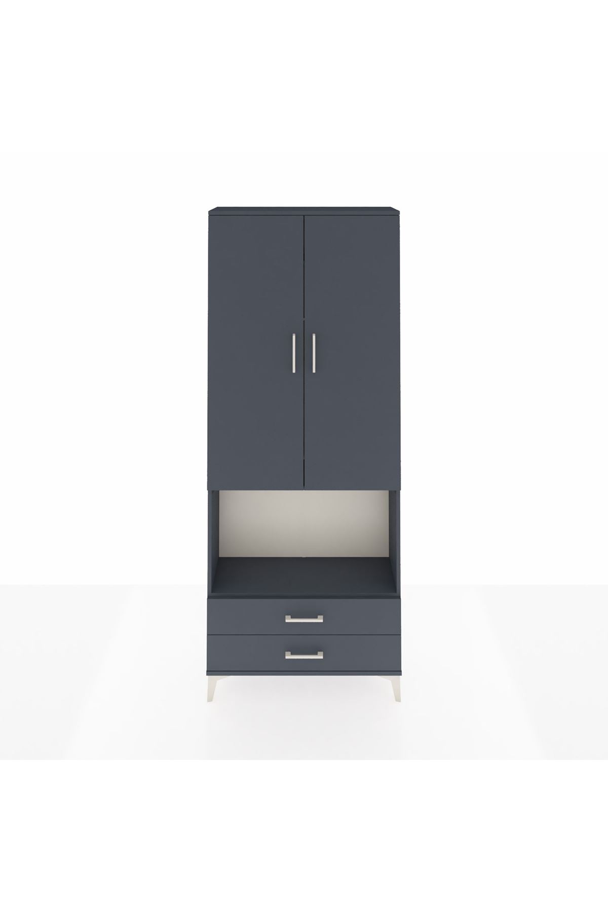 Arges Dolap 3 Raflı 2 Çekmeceli Tek Askılı 88x30x221 Antrasit-Antrasit