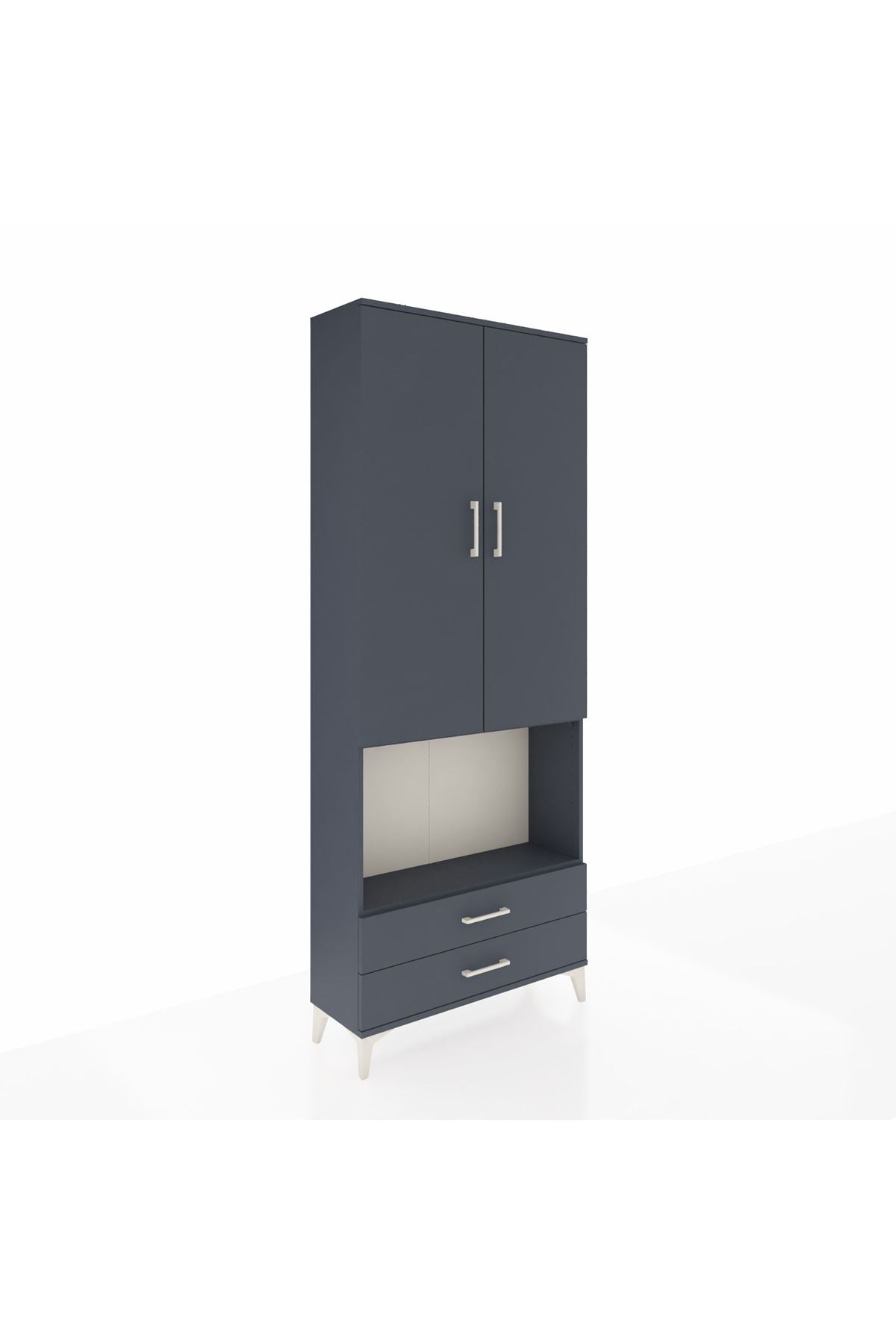 Arges Dolap 3 Raflı 2 Çekmeceli Tek Askılı 88x30x221 Antrasit-Antrasit