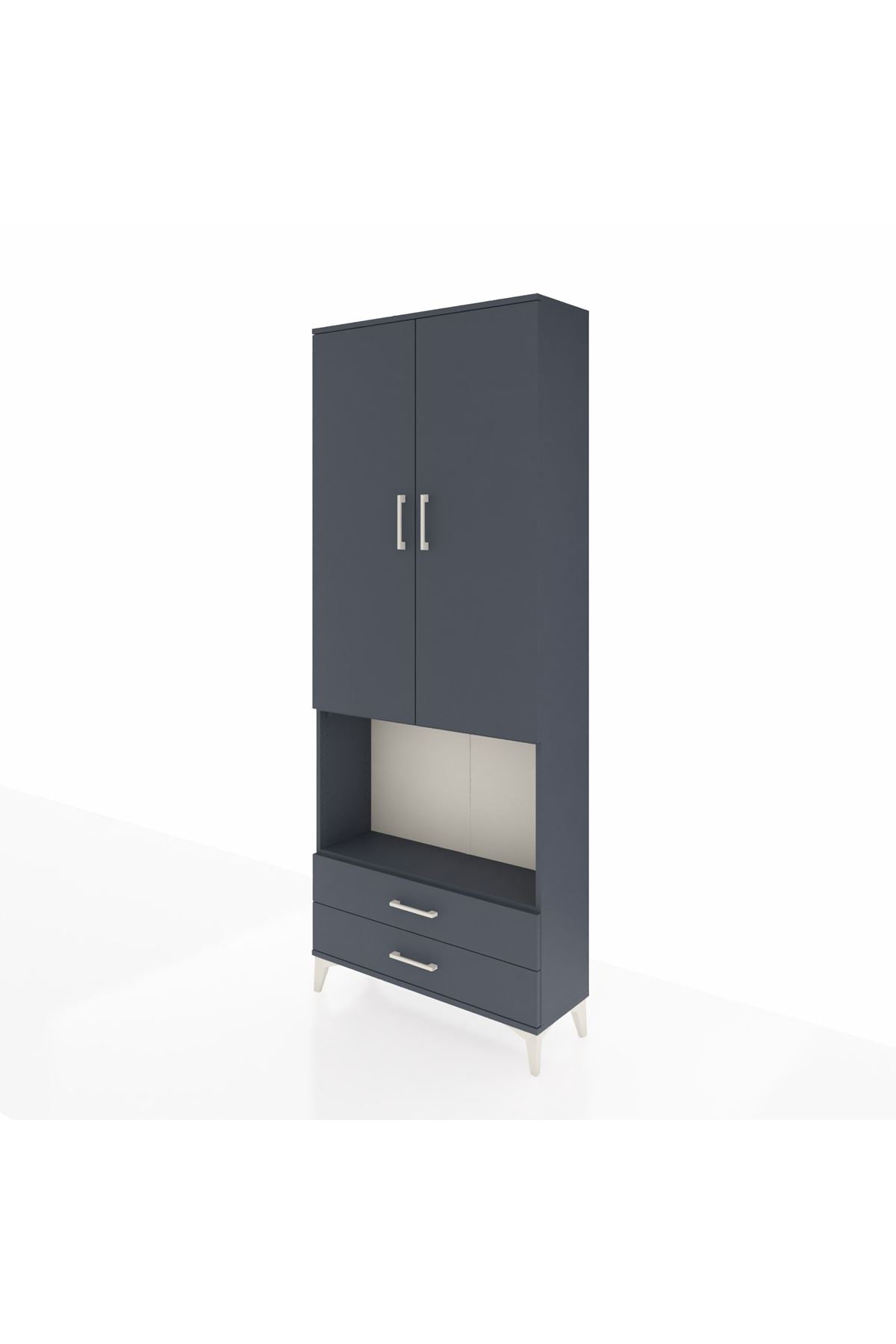 Arges Dolap 3 Raflı 2 Çekmeceli Tek Askılı 88x30x221 Antrasit-Antrasit