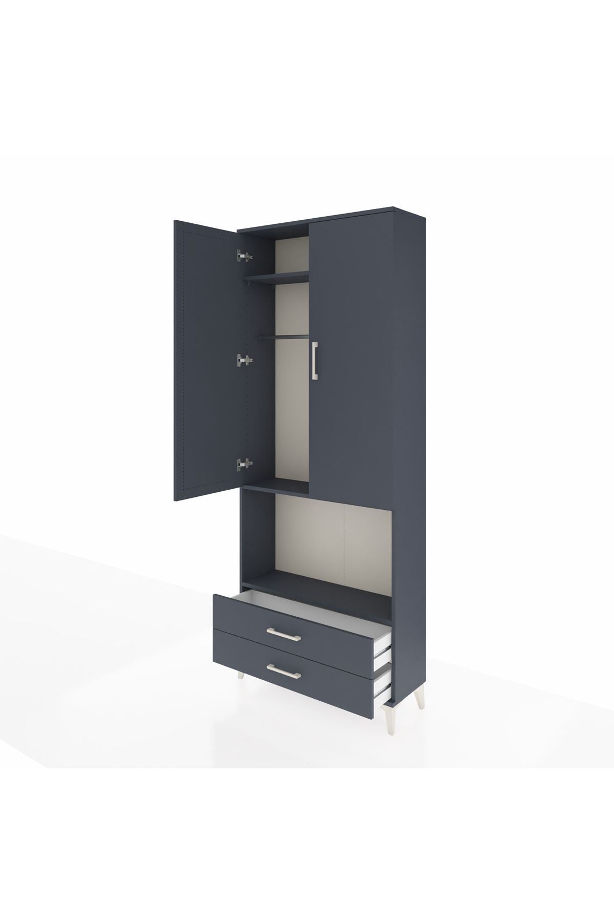 Arges Dolap 3 Raflı 2 Çekmeceli Tek Askılı 88x30x221 Antrasit-Antrasit