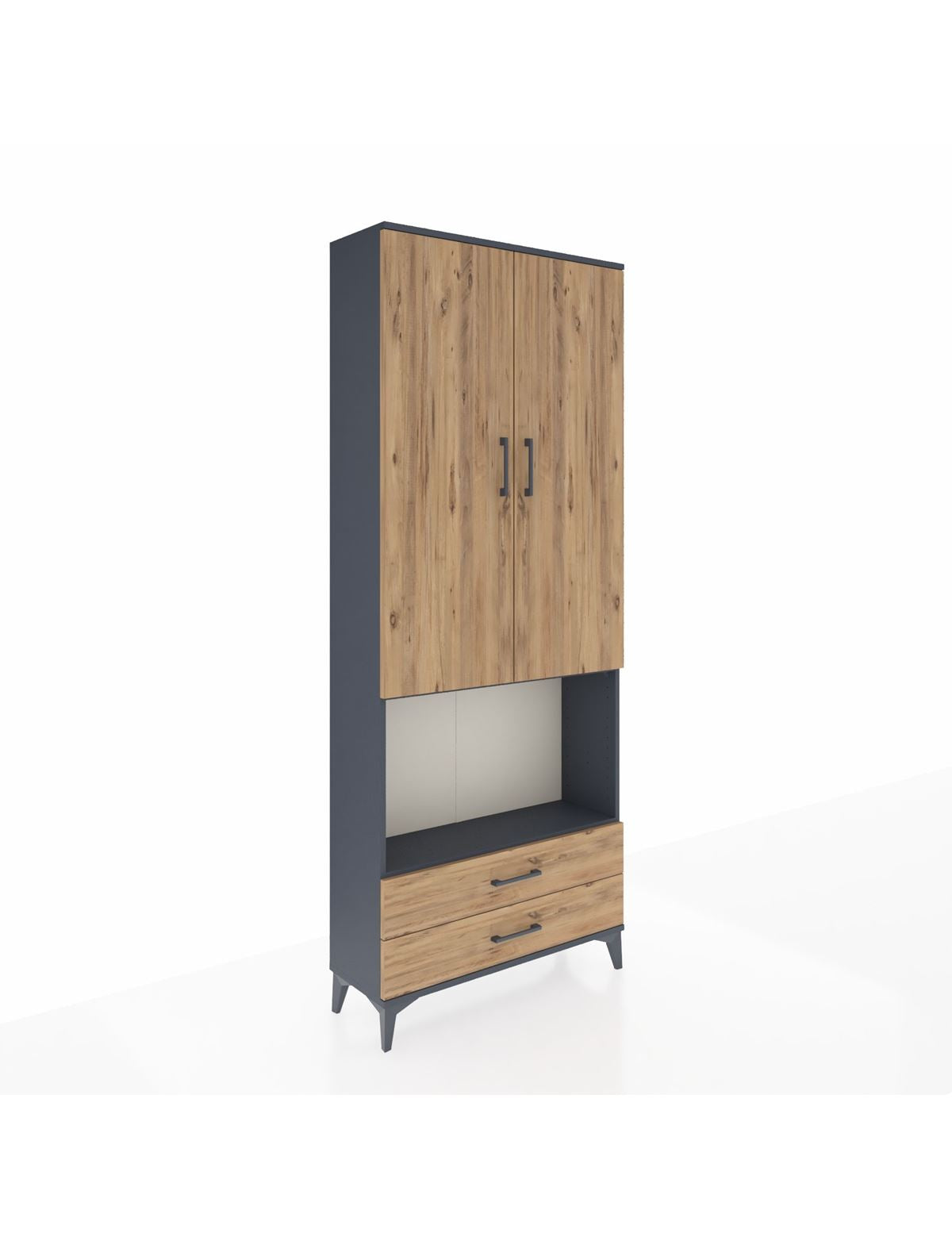 Arges Dolap 3 Raflı 2 Çekmeceli Tek Askılı 88x30x221 Antrasit-Çam