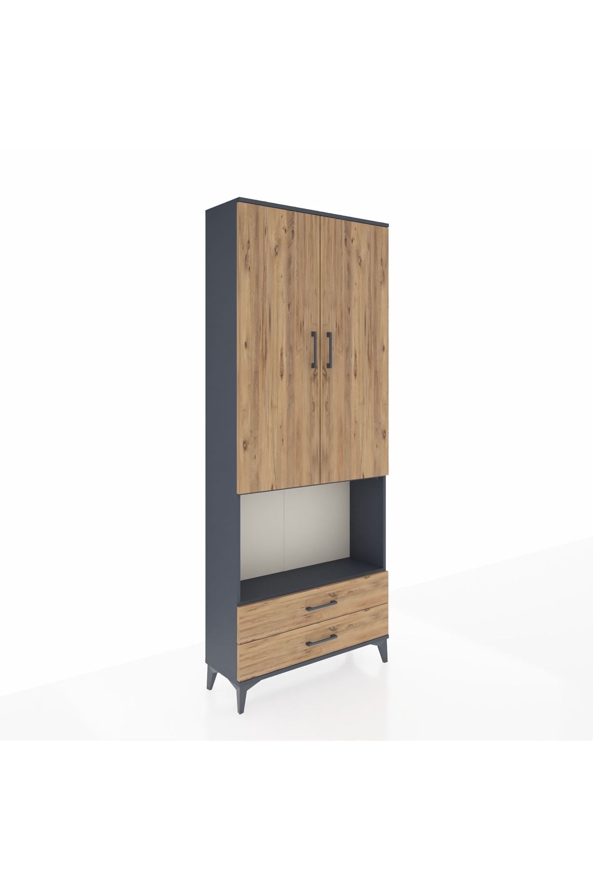 Arges Dolap 3 Raflı 2 Çekmeceli Tek Askılı 88x30x221 Antrasit-Çam