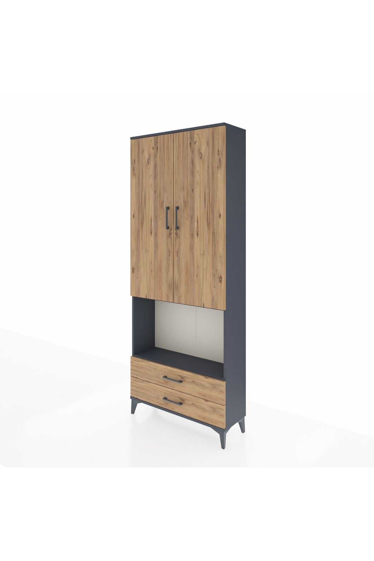 Arges Dolap 3 Raflı 2 Çekmeceli Tek Askılı 88x30x221 Antrasit-Çam