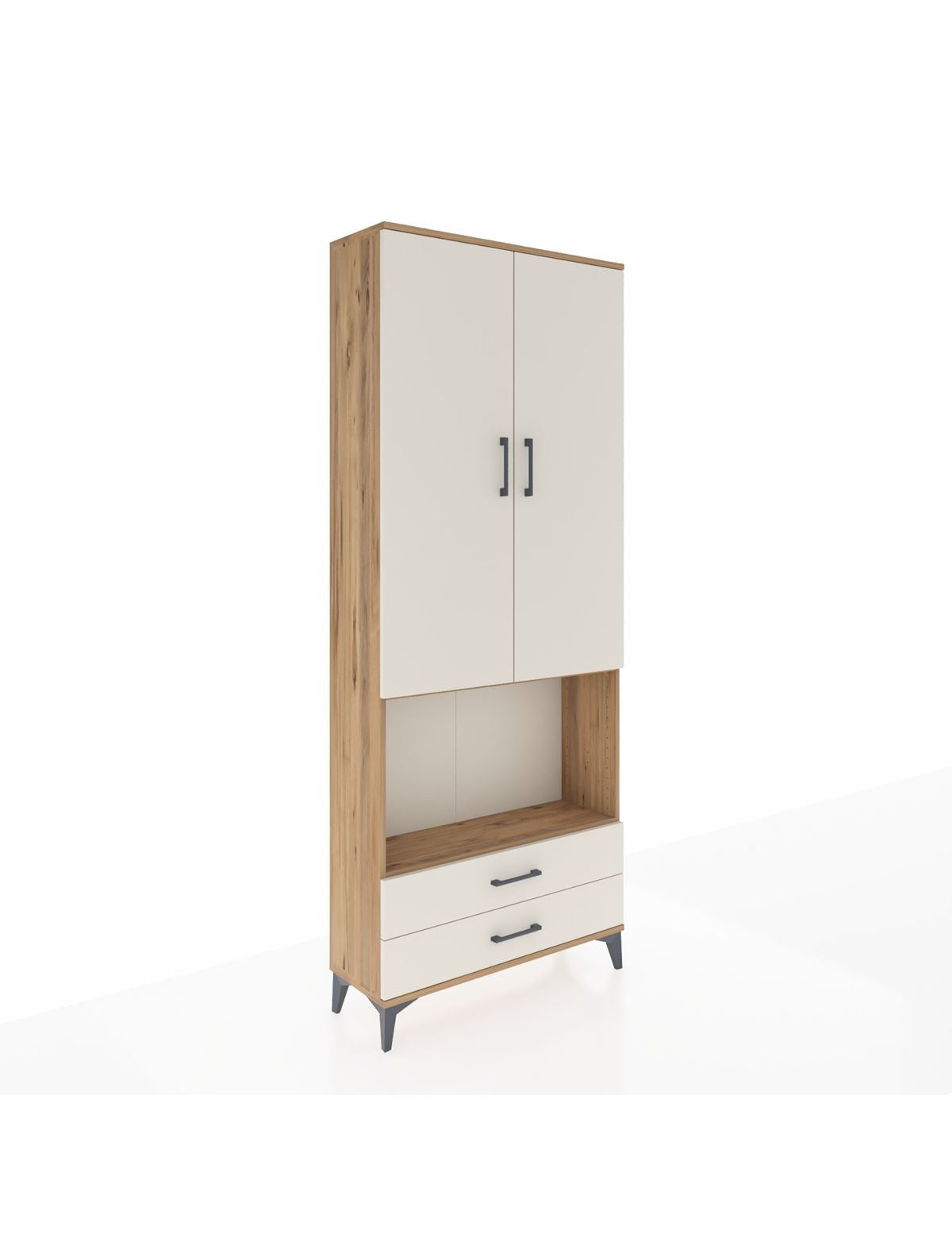 Arges Dolap 3 Raflı 2 Çekmeceli Tek Askılı 88x30x221 Çam-Aytaşı