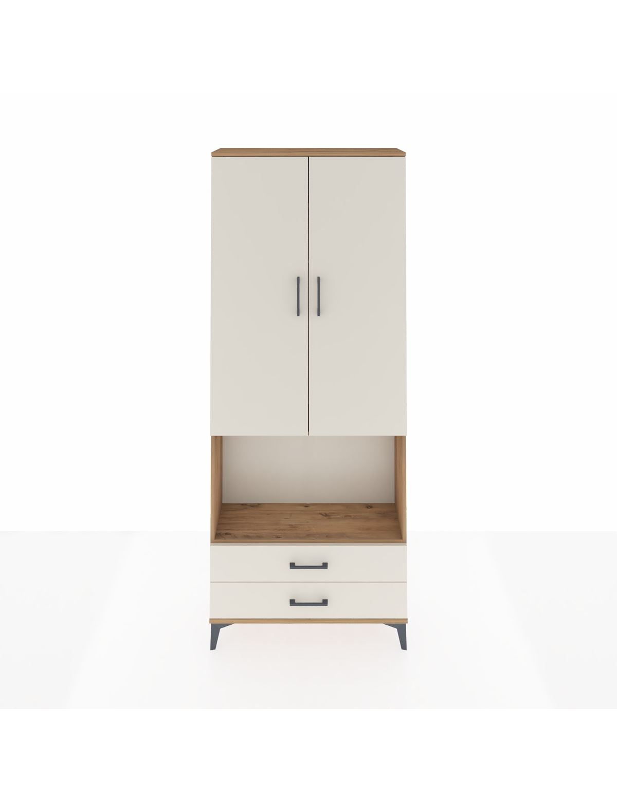 Arges Dolap 3 Raflı 2 Çekmeceli Tek Askılı 88x30x221 Çam-Aytaşı