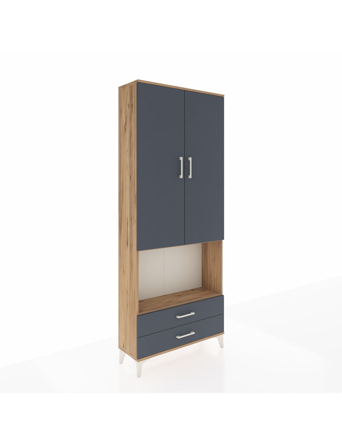 Arges Dolap 3 Raflı 2 Çekmeceli Tek Askılı 88x30x221 Çam-Antrasit