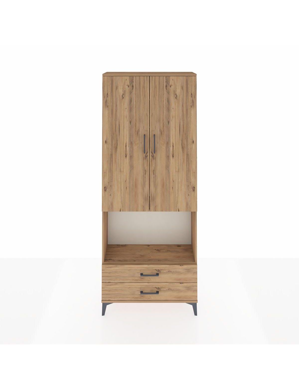 Arges Dolap 3 Raflı 2 Çekmeceli Tek Askılı 88x30x221 Çam-Çam