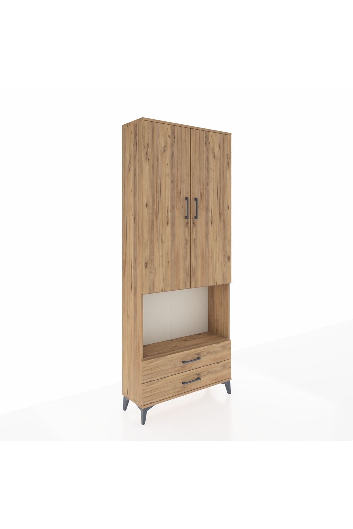 Arges Dolap 3 Raflı 2 Çekmeceli Tek Askılı 88x30x221 Çam-Çam