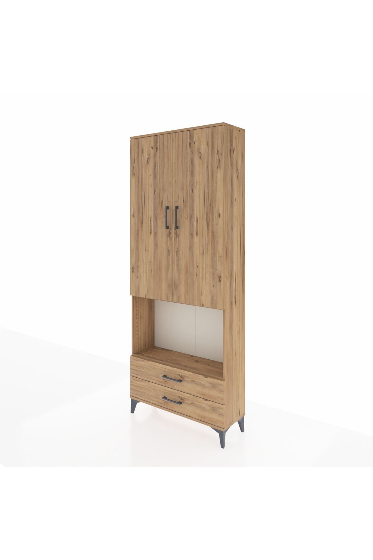 Arges Dolap 3 Raflı 2 Çekmeceli Tek Askılı 88x30x221 Çam-Çam