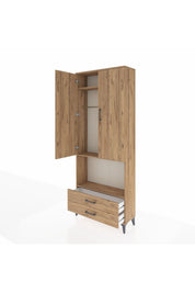 Arges Dolap 3 Raflı 2 Çekmeceli Tek Askılı 88x30x221 Çam-Çam